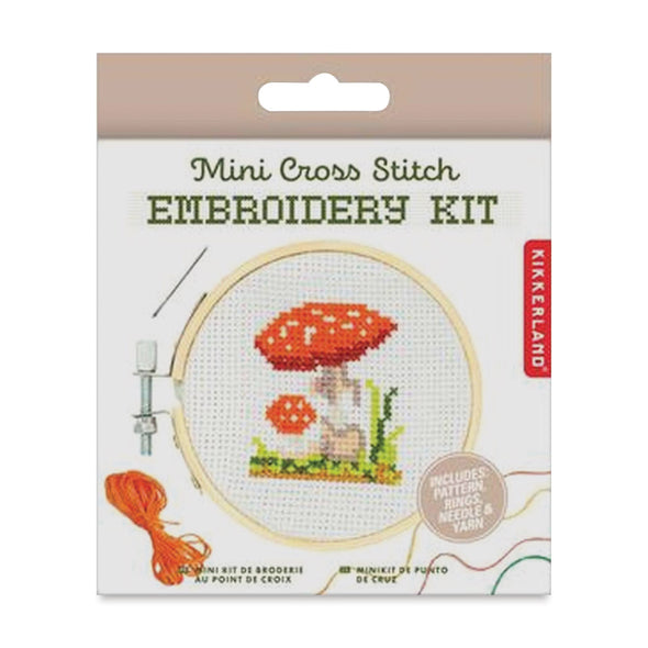 Mini Cross Stitch Embroidery Kit: Mushroom