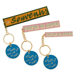 SOUVENIRS Embroidered Keychain with Love Charm by Giles Round, Aspen Keychain