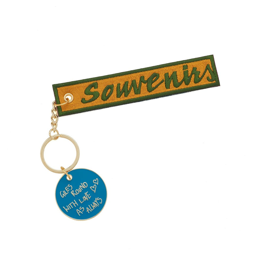 SOUVENIRS Embroidered Keychain with Love Charm by Giles Round, Aspen Keychain